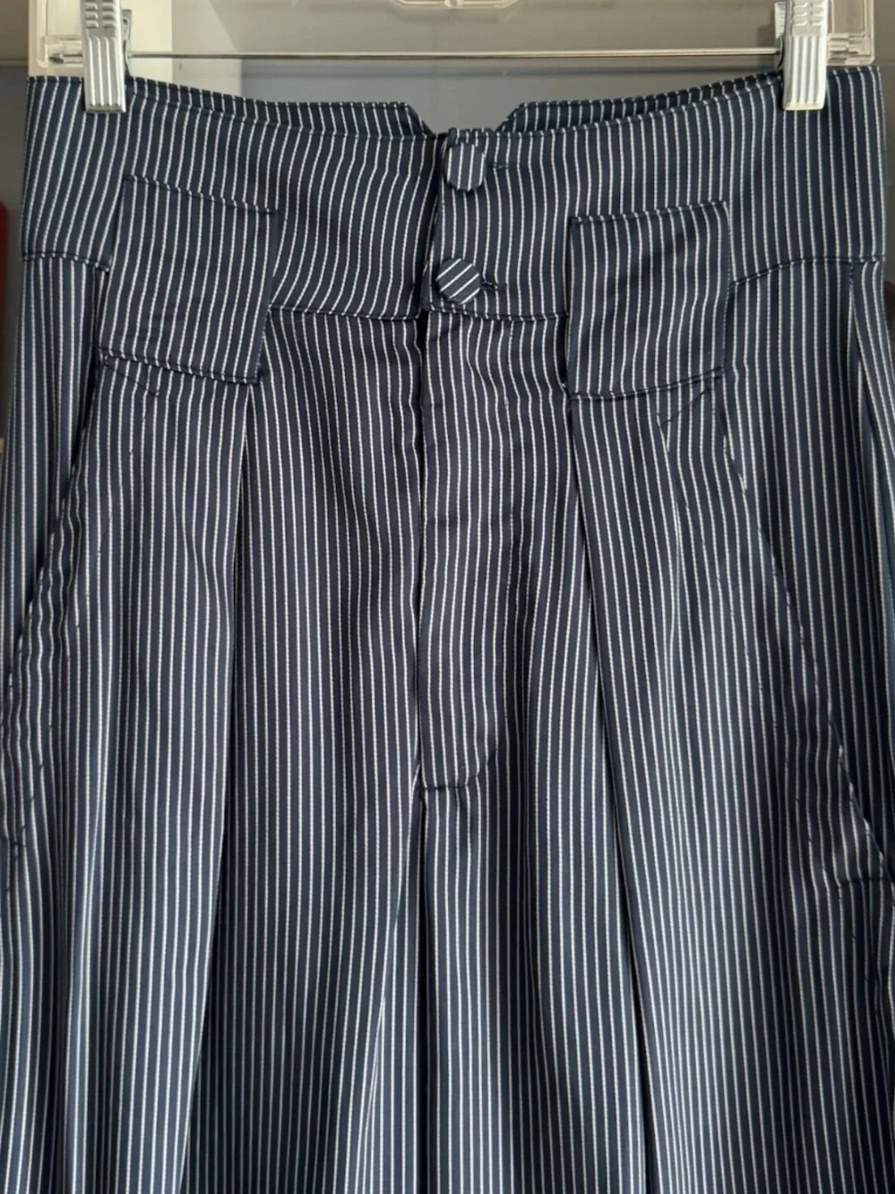 Vanessa Mooney Navy striped high waisted wide leg trousers M